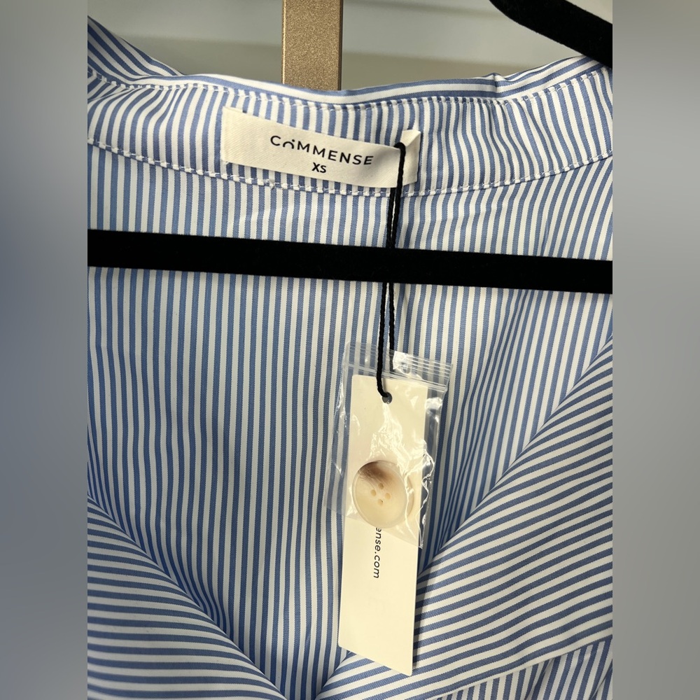 COMMENSE Blue & White Striped Collared Shirt – Waist-Cinching Design – XS – NWT - Picture 5 of 11